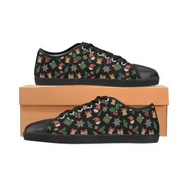 Kid's Christmas Elements Print Canvas Low Top Shoes (Black)