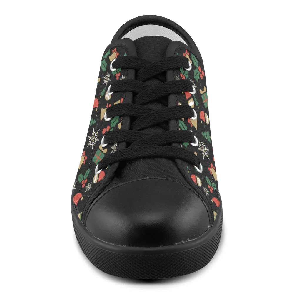 Kid's Christmas Elements Print Canvas Low Top Shoes (Black)