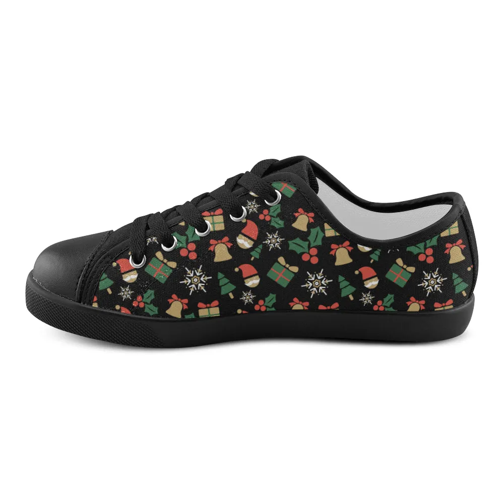 Kid's Christmas Elements Print Canvas Low Top Shoes (Black)