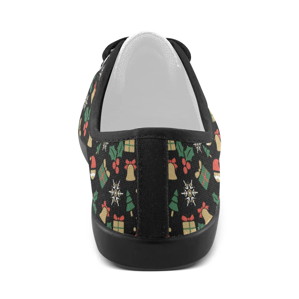 Kid's Christmas Elements Print Canvas Low Top Shoes (Black)