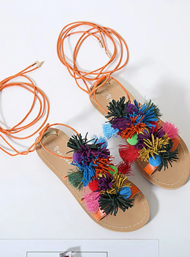 Lace Up Open Toe Sandals Handmade Rome