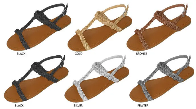 ladies glitter sandal with braided straps Case of 36