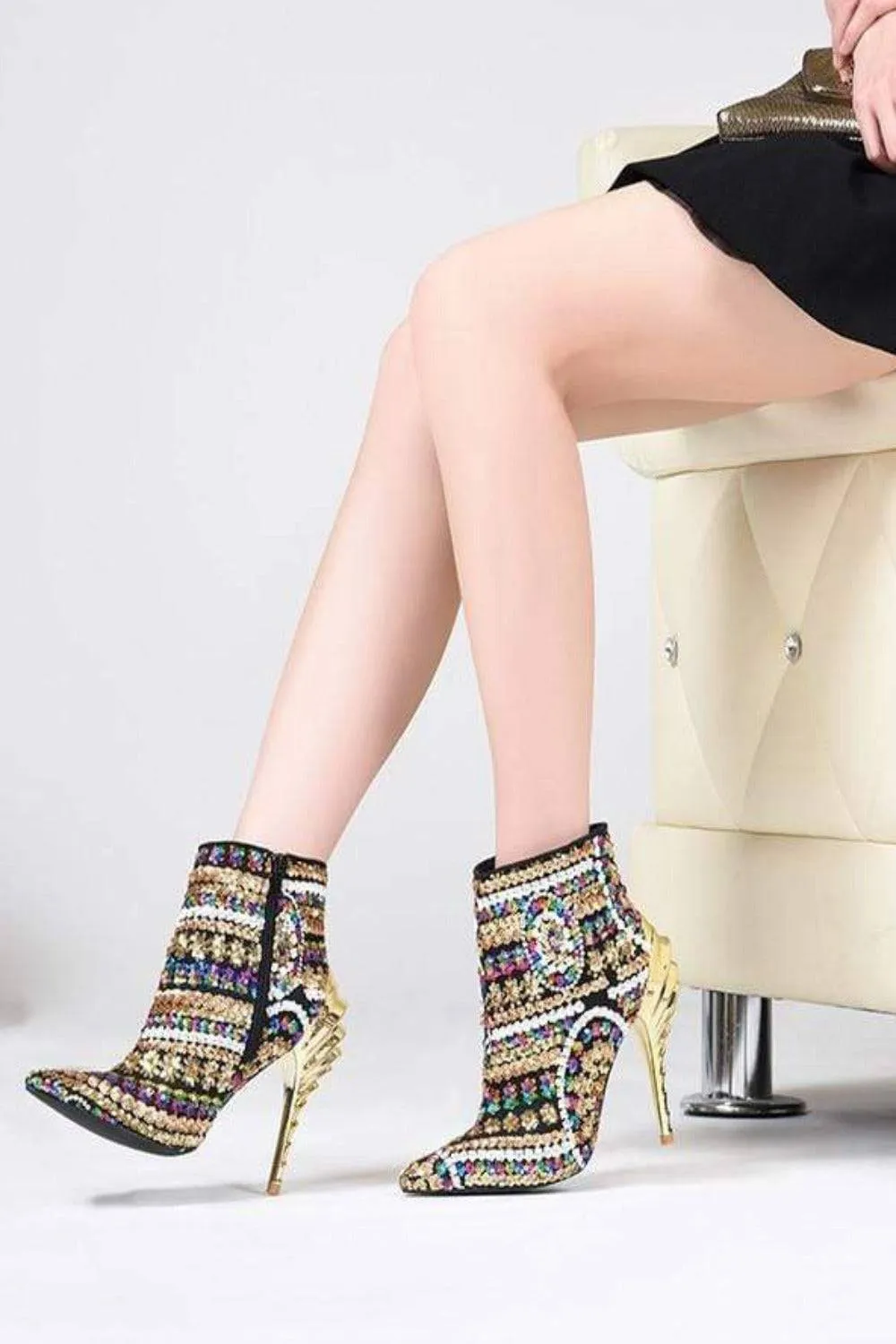 Lady Chick Gold Ankle High Heel Boots