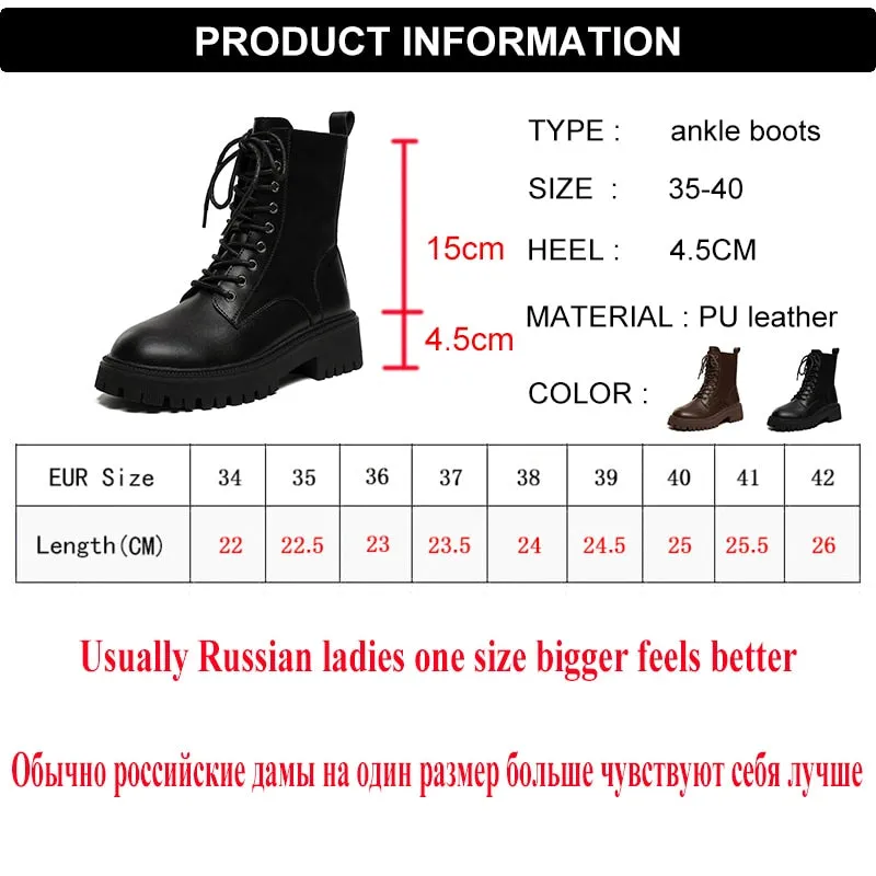 Lucyever Brown Platform Ankle Boots Women Autumn Winter Thick Bottom Motorcycle Boots Woman Thicken Warm Lace Up Shoes Ladies