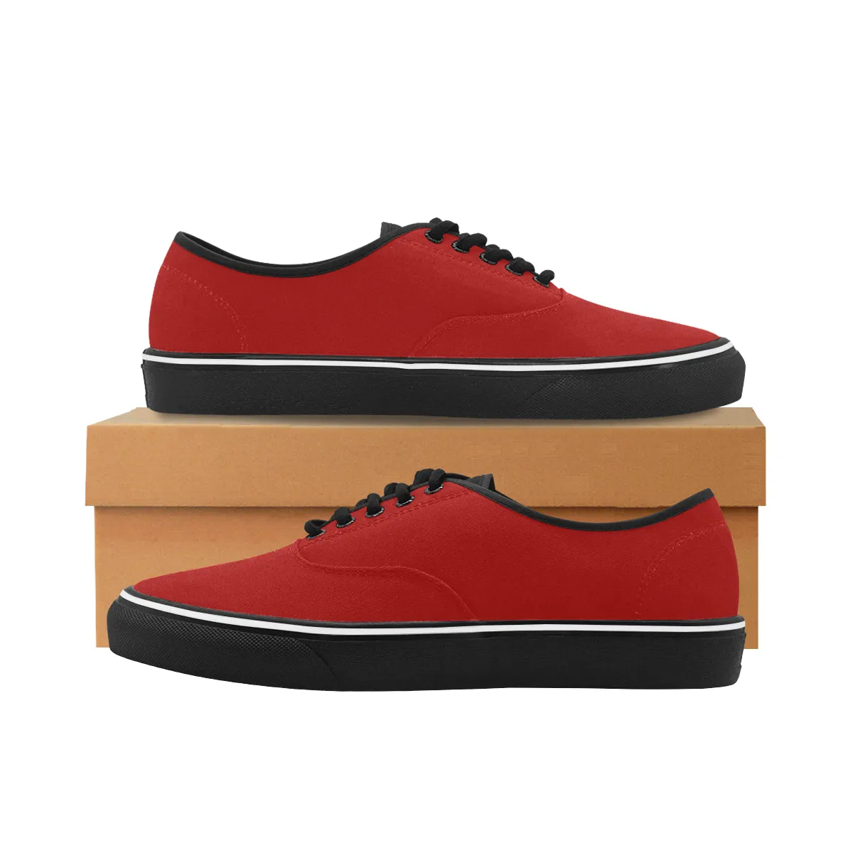 Men's Flaming Red Solids Print Low Top Canvas Shoes