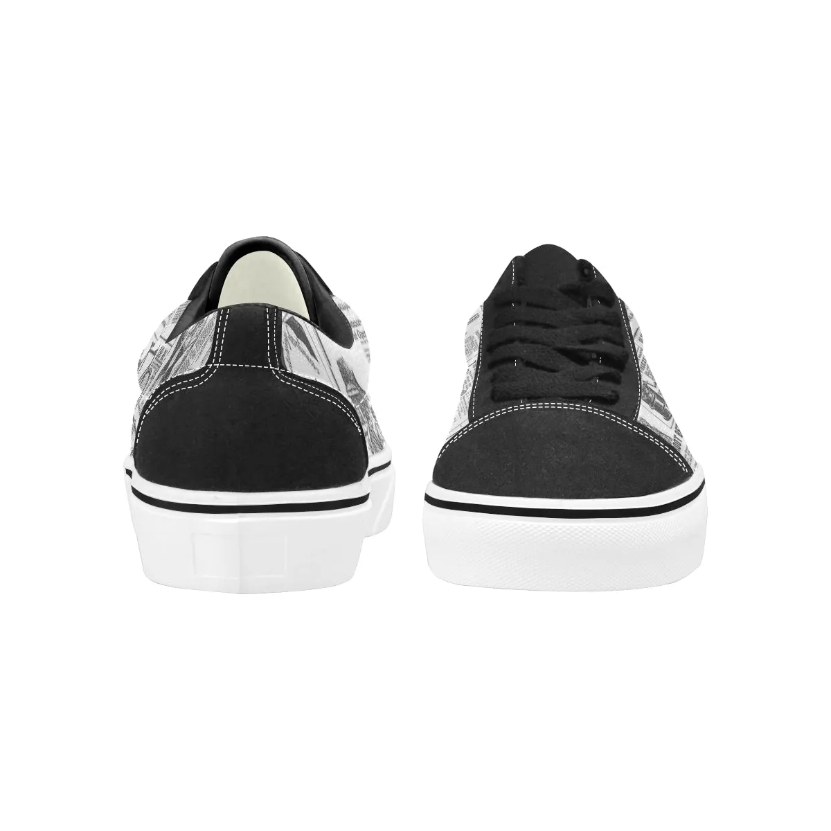 Men's Monochrome Newspaper Print Low Top Canvas Shoes