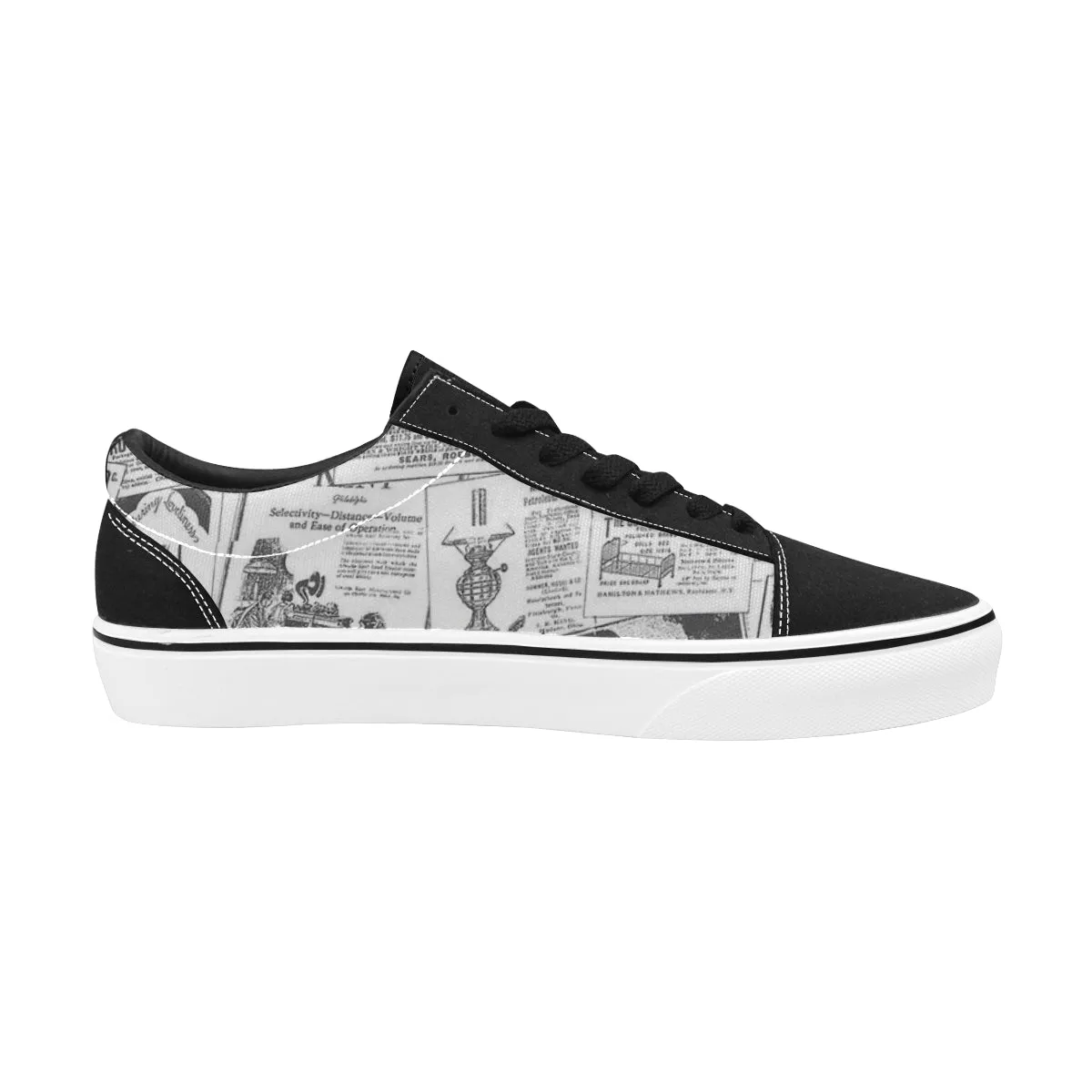 Men's Monochrome Newspaper Print Low Top Canvas Shoes