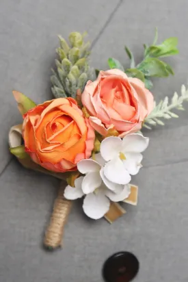 Men's Orange Boutonniere for Wedding Party