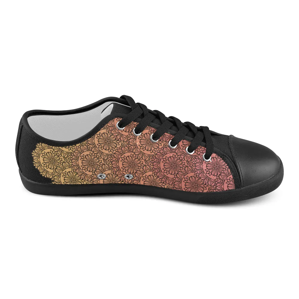 Men's Salmon Gradient Mandala Print Canvas Low Top Shoes