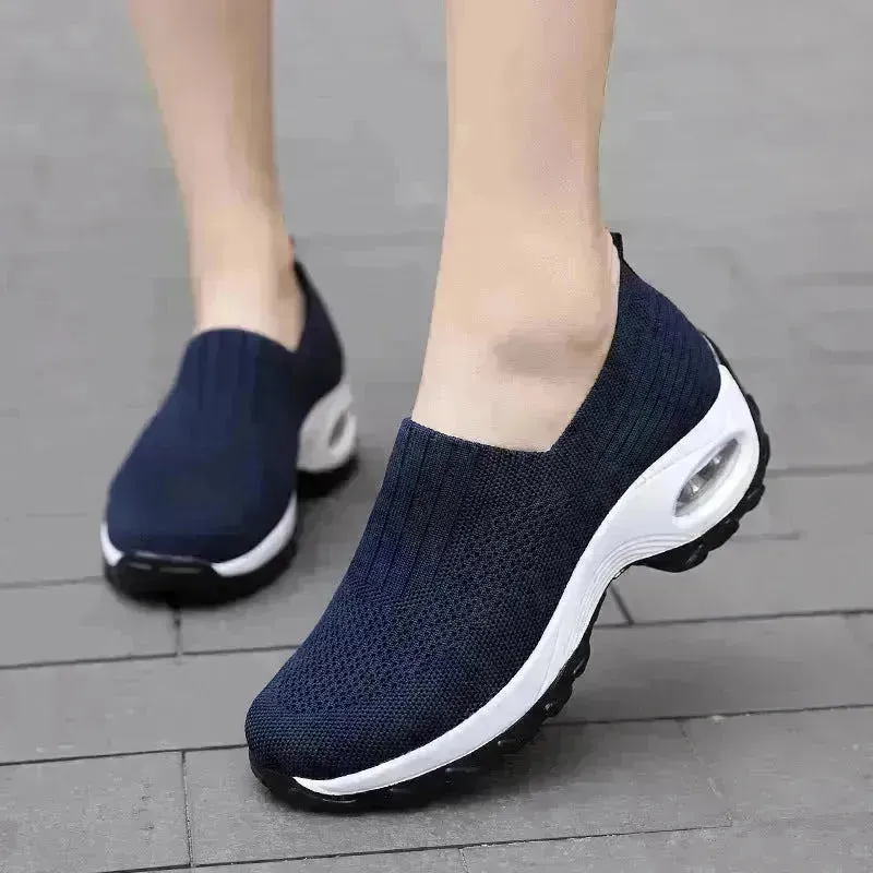 Mesh Sports Shoes Breathable Slip On Air Cushion Sneakers Casual Thick Bottom Heightened Shoes for Women