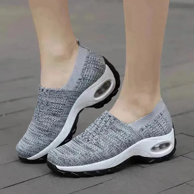 Mesh Sports Shoes Breathable Slip On Air Cushion Sneakers Casual Thick Bottom Heightened Shoes for Women