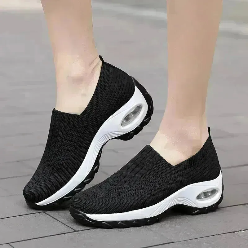 Mesh Sports Shoes Breathable Slip On Air Cushion Sneakers Casual Thick Bottom Heightened Shoes for Women