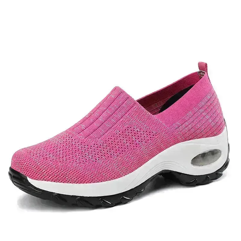 Mesh Sports Shoes Breathable Slip On Air Cushion Sneakers Casual Thick Bottom Heightened Shoes for Women