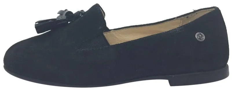 Naturino Girl's and Boy's 9201 Black Smooth Suede Upper Tassel Slip On Moccasin Flats Shoes