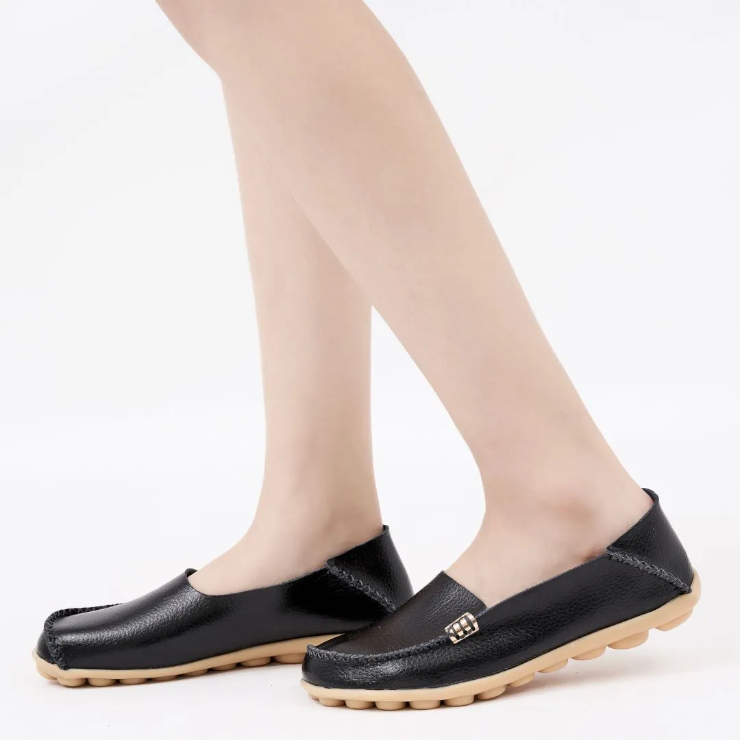 【No.12】Women's Comfortable Leather Loafers Casual Round Toe Moccasins Wild Driving Flats Soft Walking Shoes Women Slip On