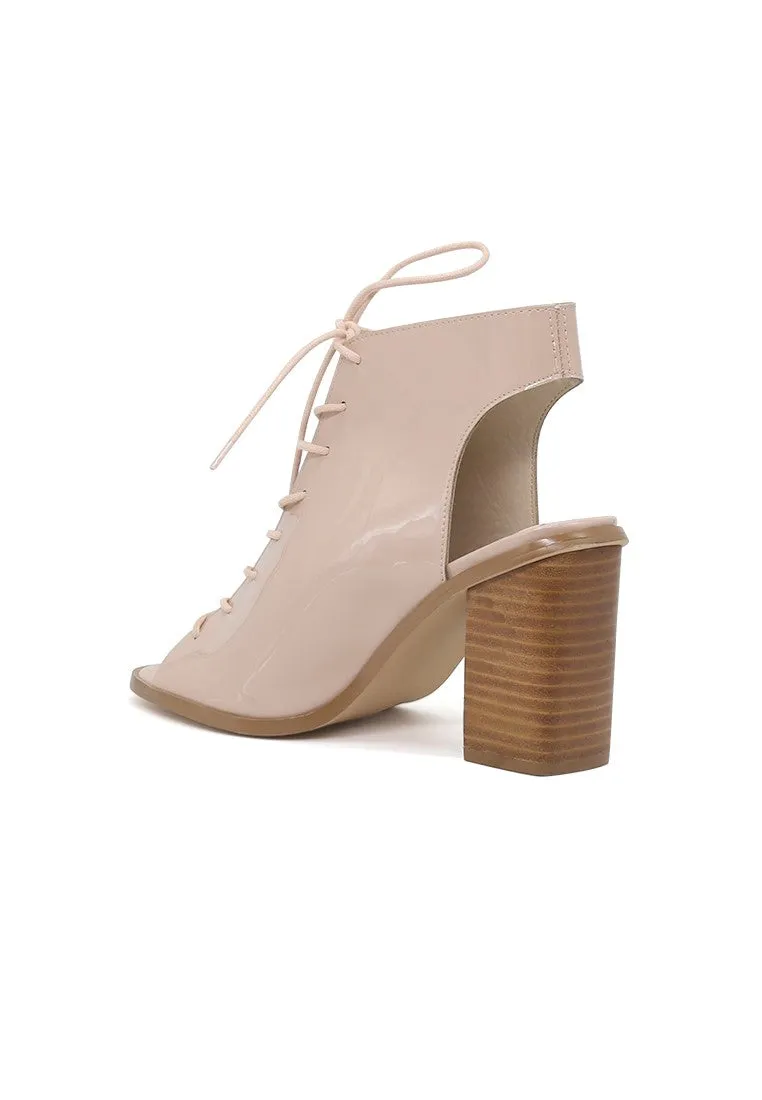 Nude Lace-Up Peep Toe Sandals