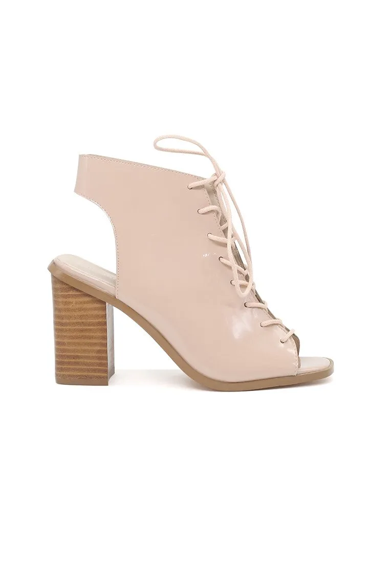 Nude Lace-Up Peep Toe Sandals