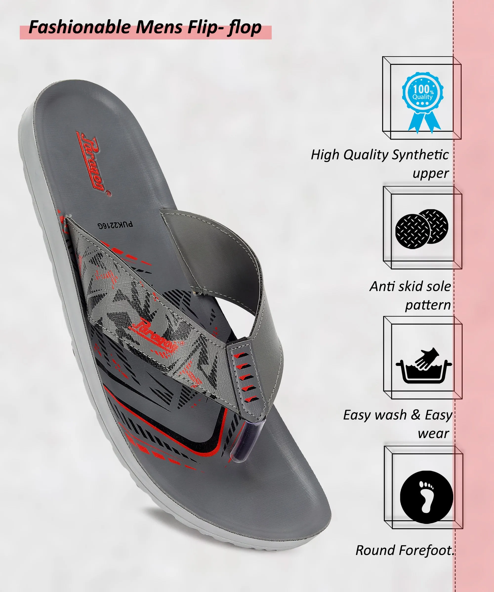 Paragon PUK2216G Men Everyday Lightweight Waterproof Flip Flops Printed Patterns and Extra Sole Support | Casual Flip Flops