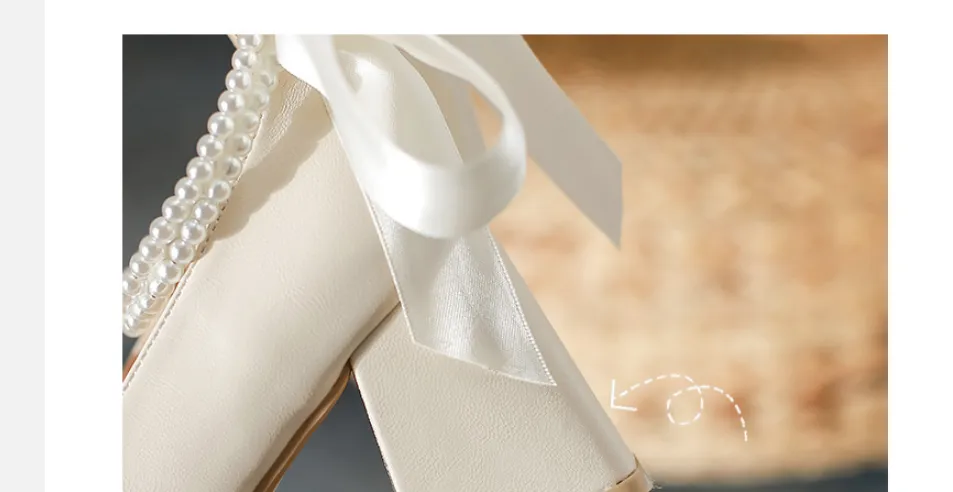 Pearl Ribbon Bow Chunky Heel