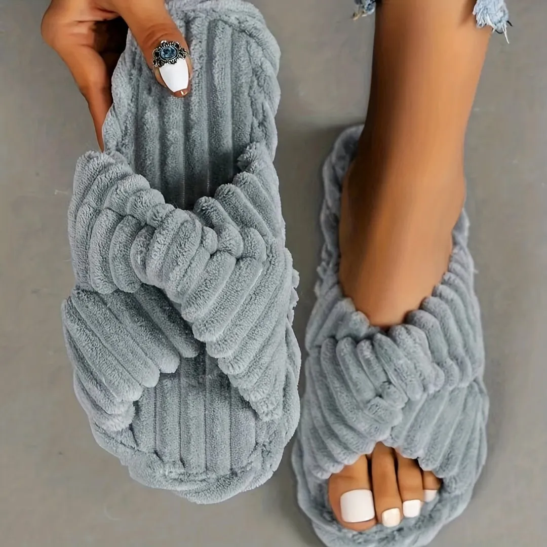 Plush Crisscross Slide Slippers