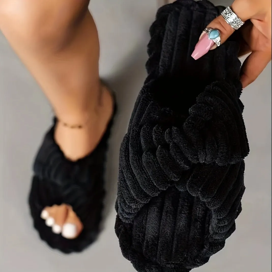 Plush Crisscross Slide Slippers