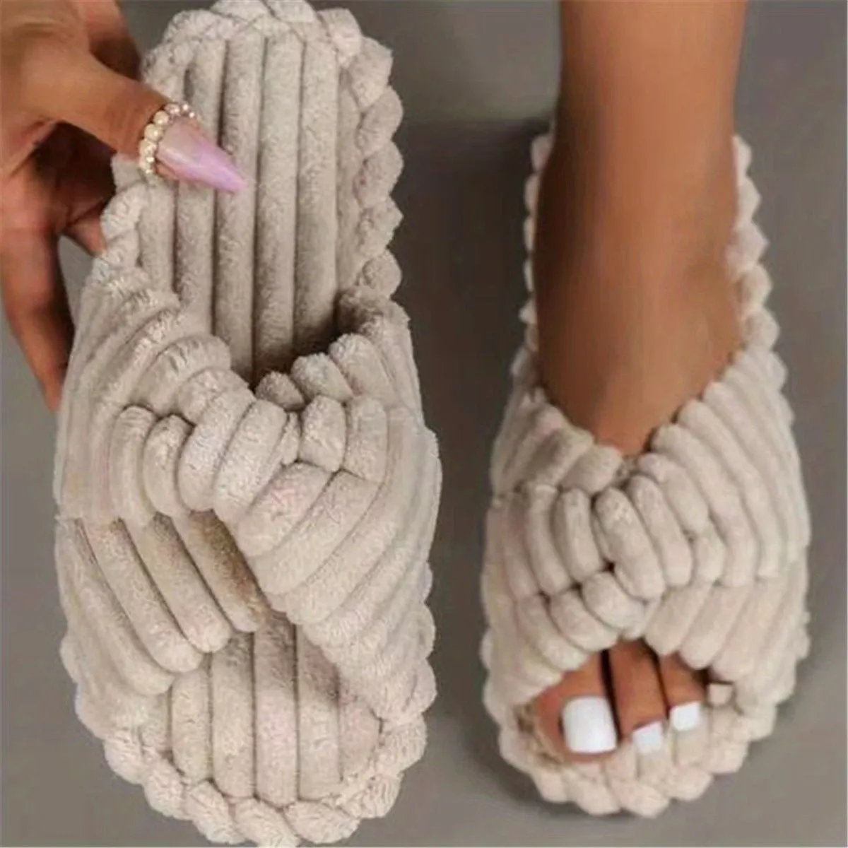 Plush Crisscross Slide Slippers