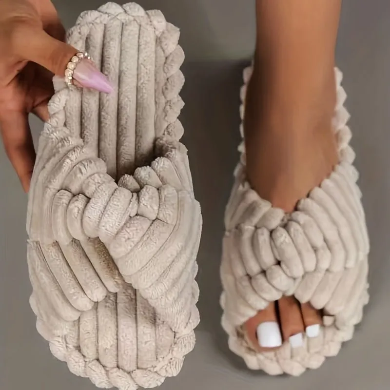 Plush Crisscross Slide Slippers