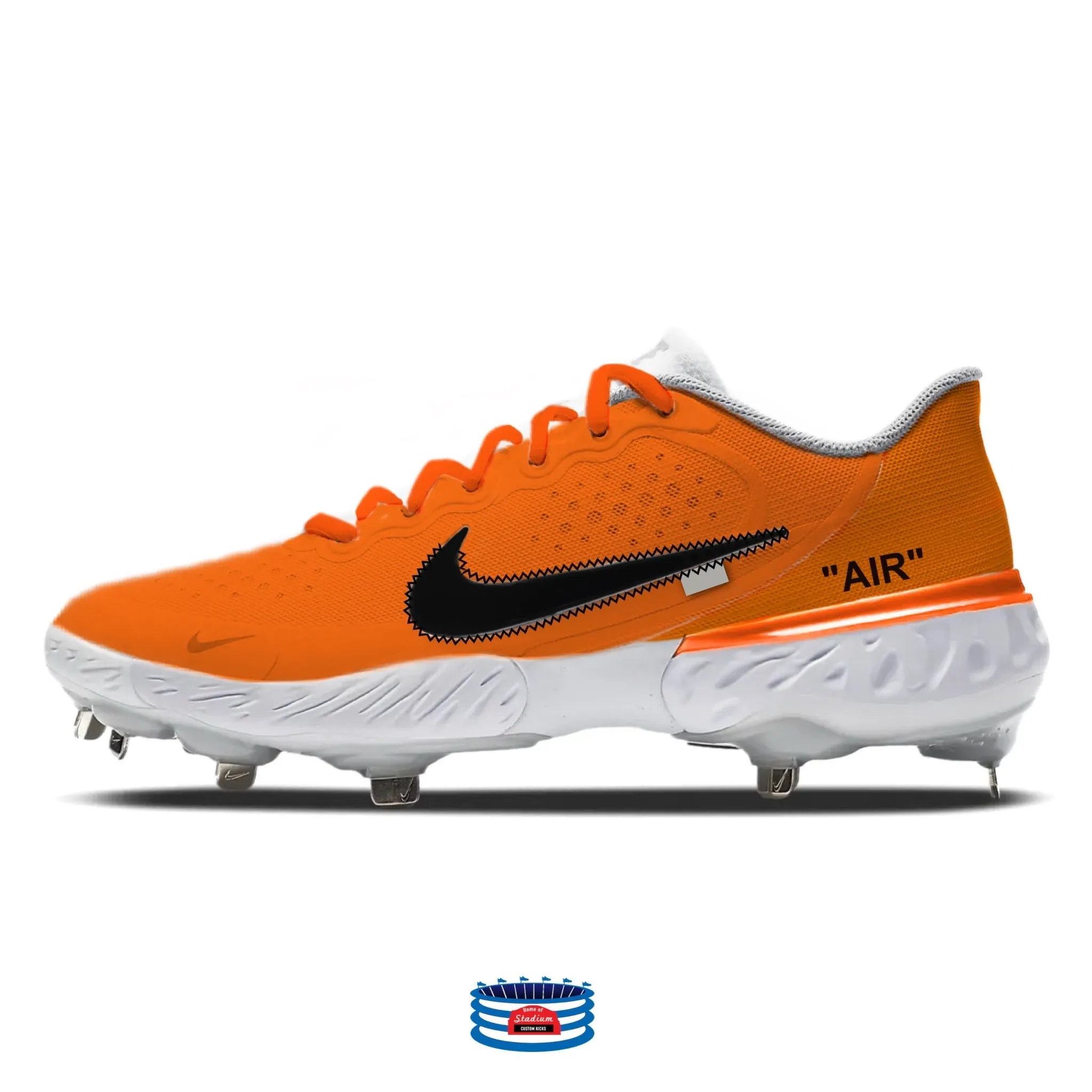 "Orange Force OW" Nike Alpha Huarache Elite 3 Low Cleats by Stadium Custom Kicks