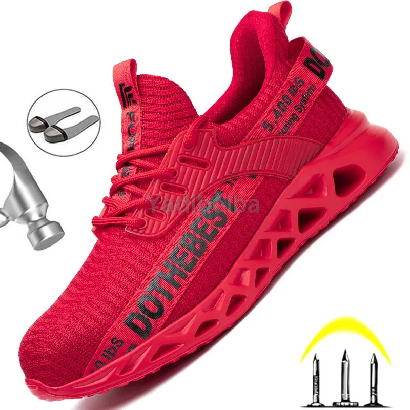 Red Steel Toe Safety Shoes for Men Women Lightweight Work Sneakers Puncture Proof Work Shoes Unisex Coustruction Safety Work Boots