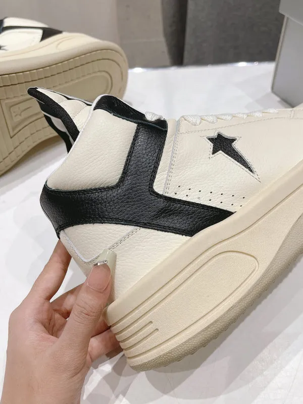 Rick Owens Cream and Black High-Top Sneakers