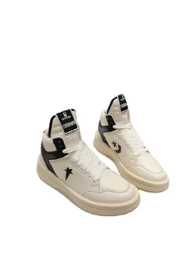 Rick Owens Cream and Black High-Top Sneakers