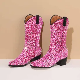 Sequins Pointed Toe Party Boots Twinkling