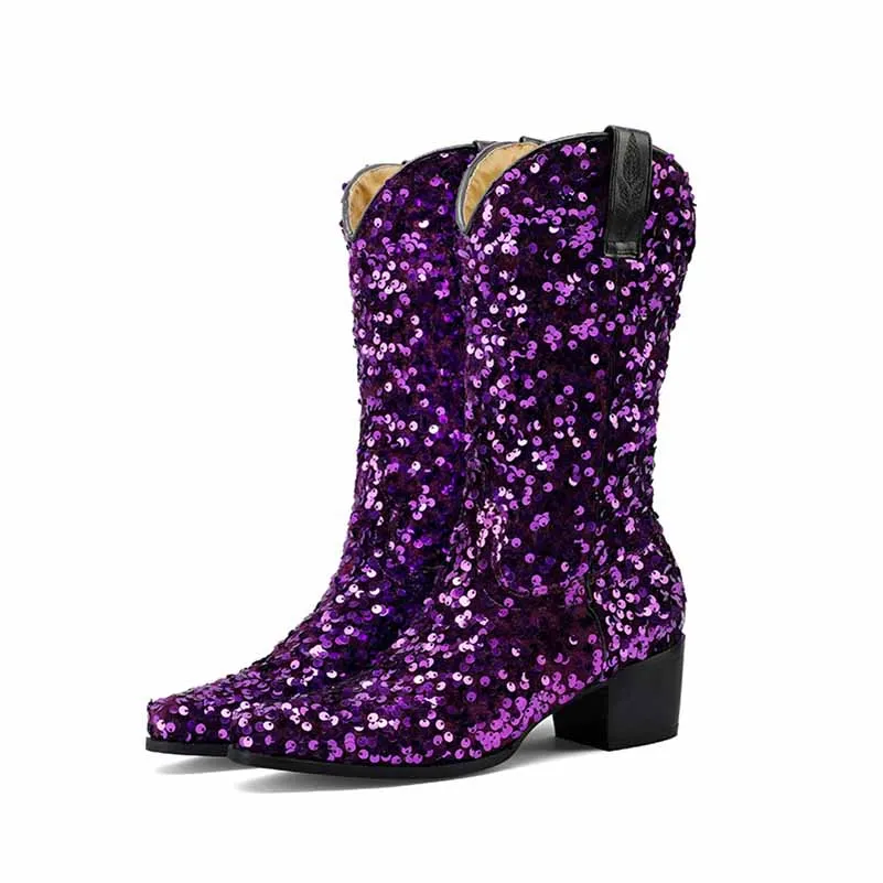 Sequins Pointed Toe Party Boots Twinkling