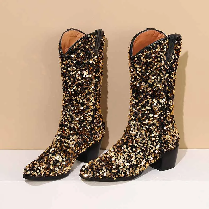 Sequins Pointed Toe Party Boots Twinkling