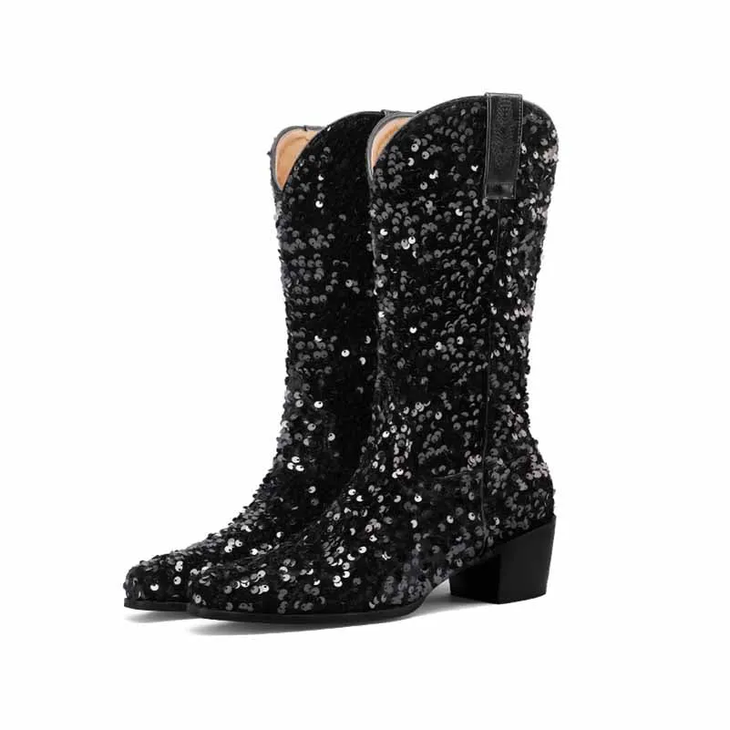 Sequins Pointed Toe Party Boots Twinkling