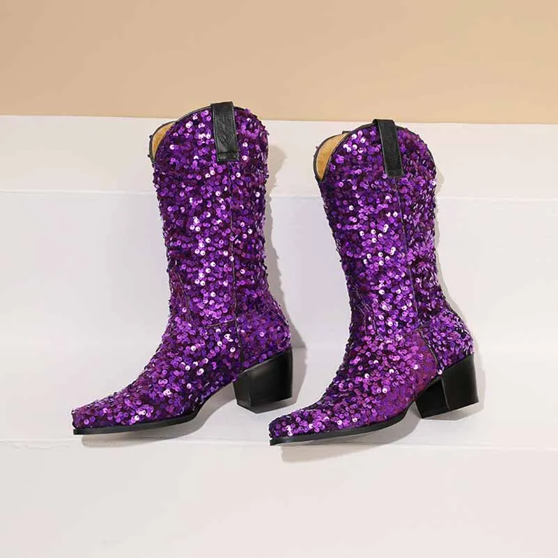 Sequins Pointed Toe Party Boots Twinkling