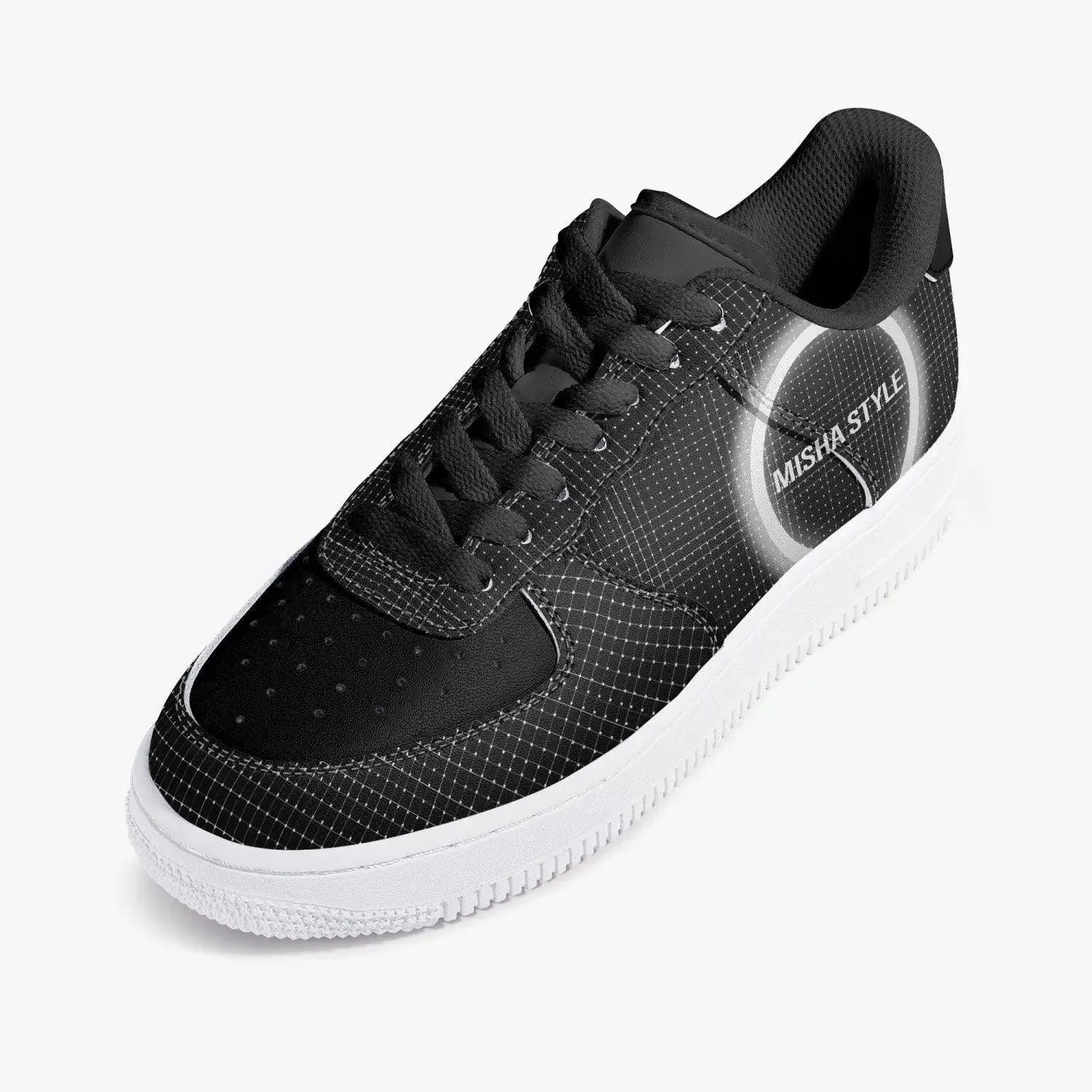 Top Leather Circle Mood Sports Men Sneakers - Black