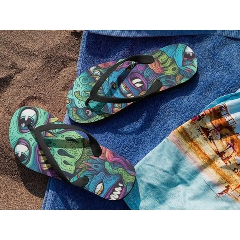 Trippy Monsters Flip-Flops, Summer Vibes Design