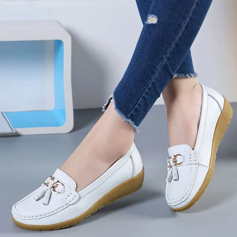 Women Flats Ballet Shoes Cut Out Leather Breathable Moccasins Women Boat Shoes Ballerina Ladies Casual Shoes