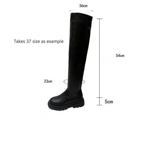 Women over the knee platform black motorcycle boots