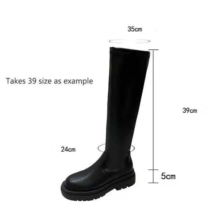 Women over the knee platform black motorcycle boots