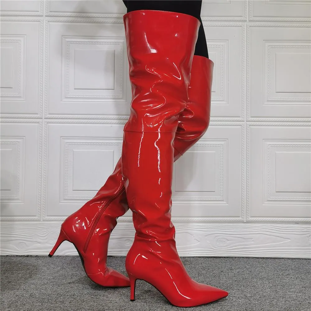 Women over the knee thigh high stiletto heel red boots