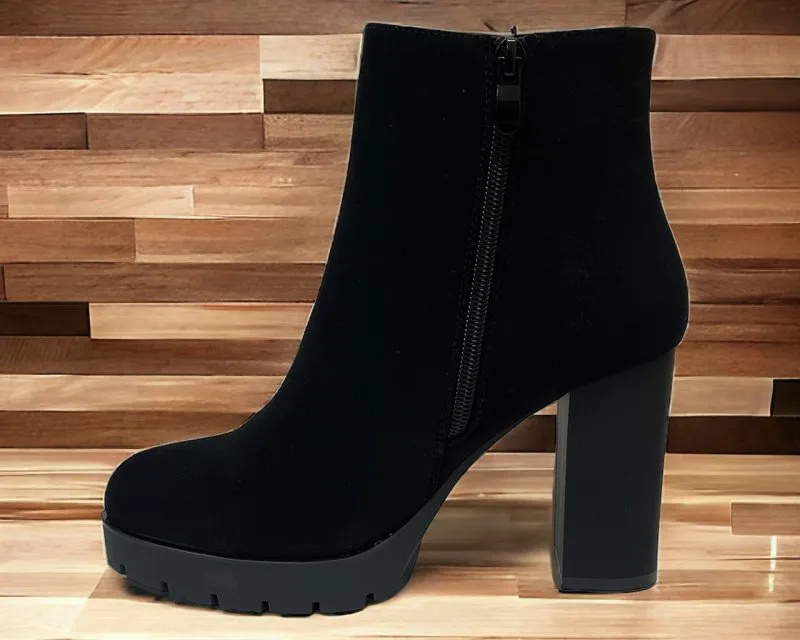 Women's Block High Heels Zip Ankle Boots