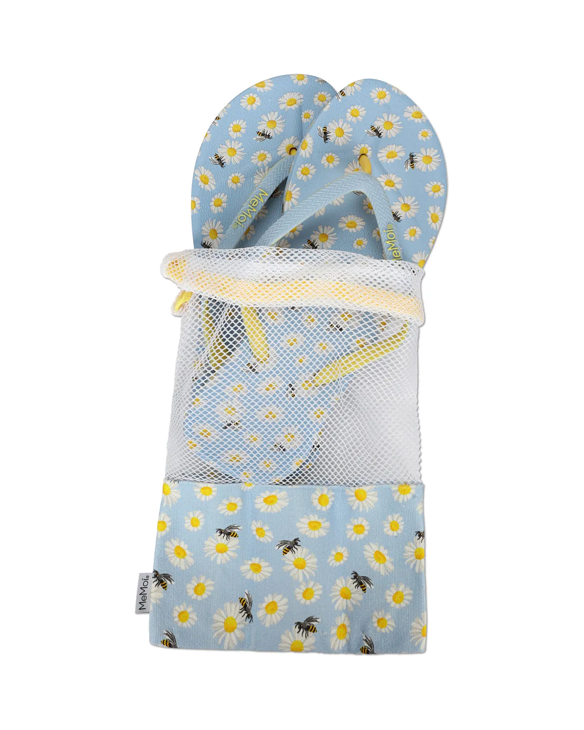 Women's Daisy & Bees Flip Flops & Mesh Bag Set