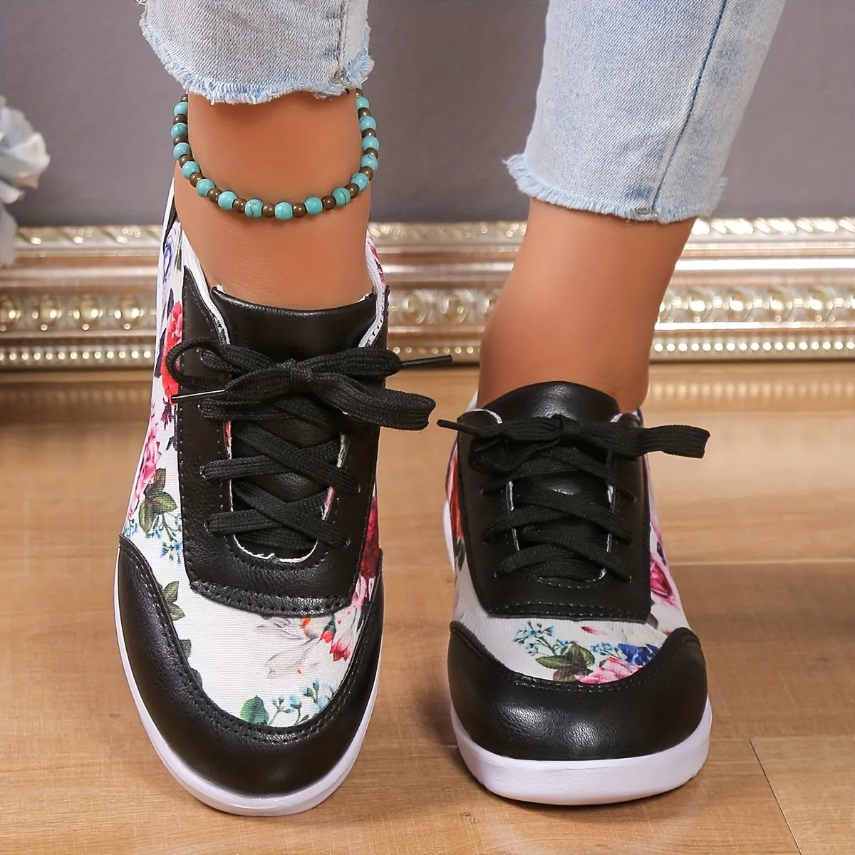 Women's Floral Print Trainers Casual Shoes