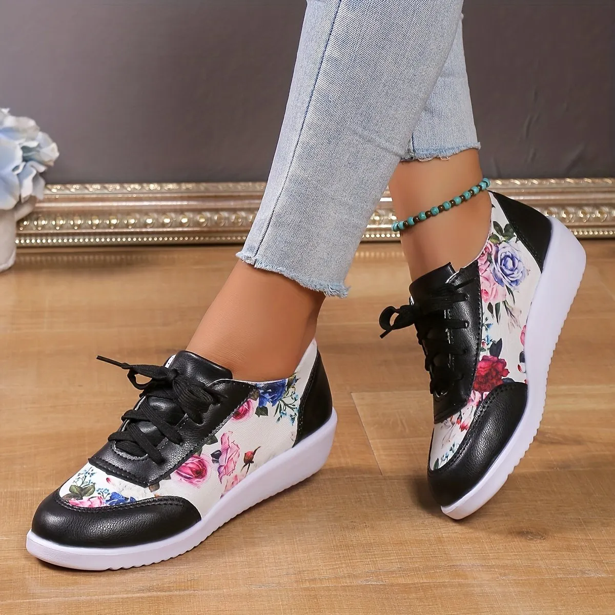 Women's Floral Print Trainers Casual Shoes