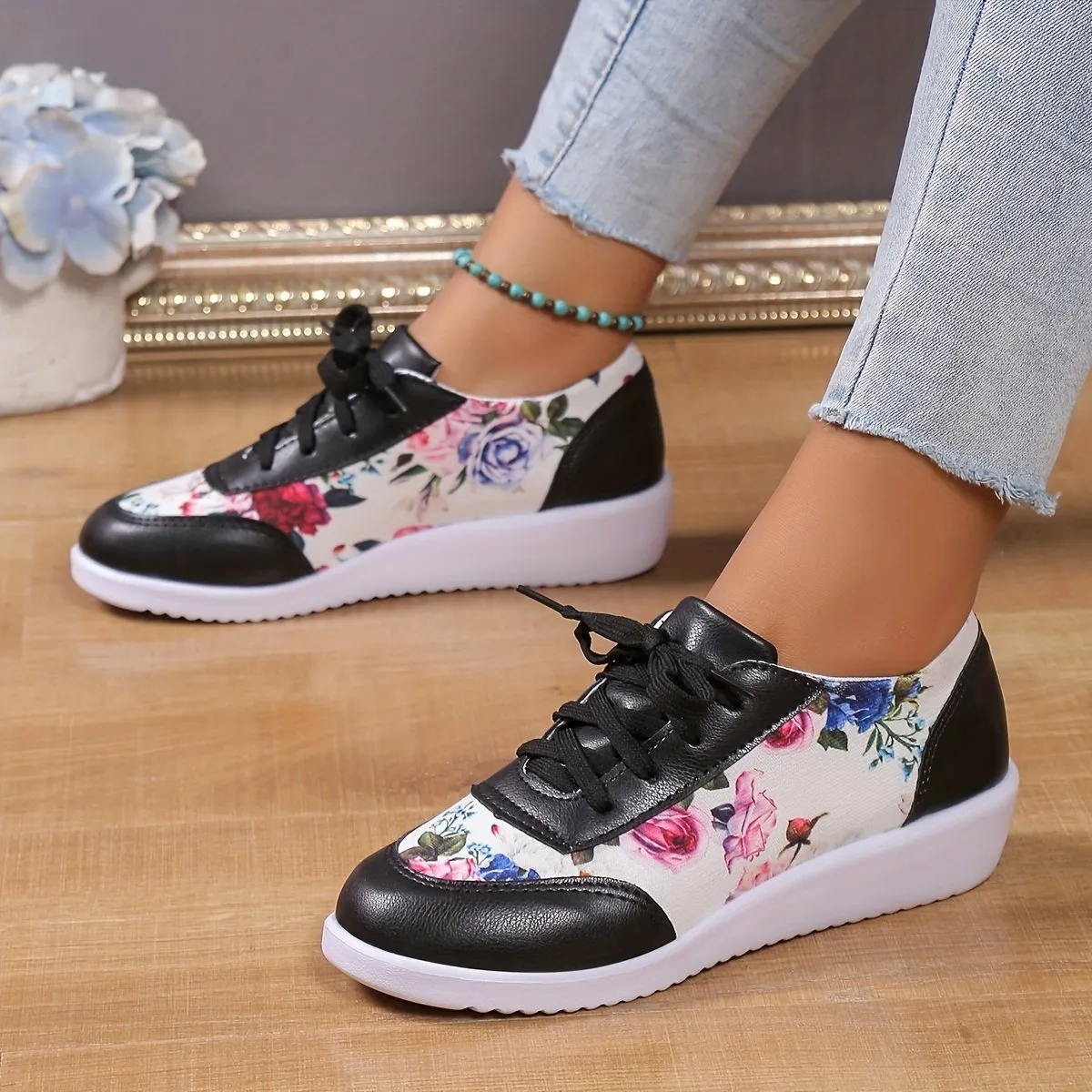 Women's Floral Print Trainers Casual Shoes