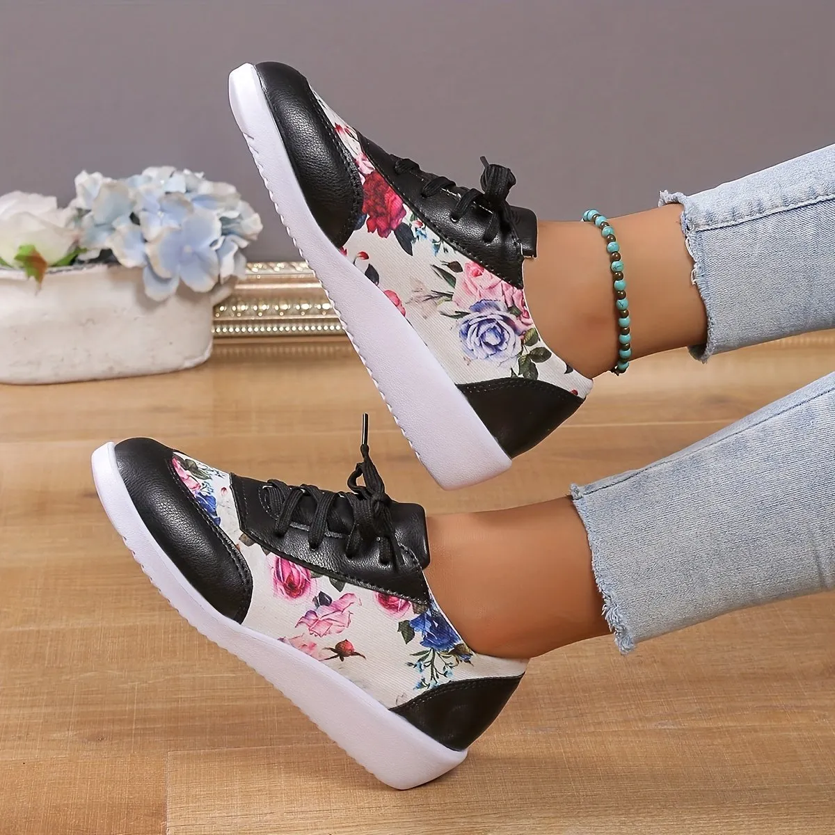 Women's Floral Print Trainers Casual Shoes