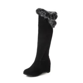 Womens' Fur Wedges Heels Knee High Snow Boots