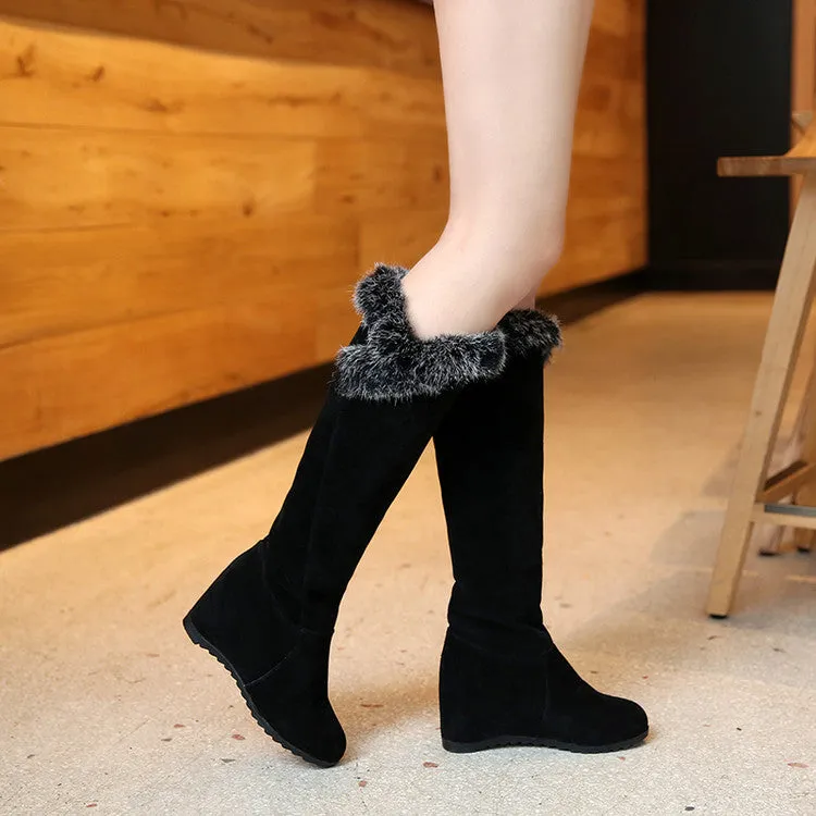 Womens' Fur Wedges Heels Knee High Snow Boots